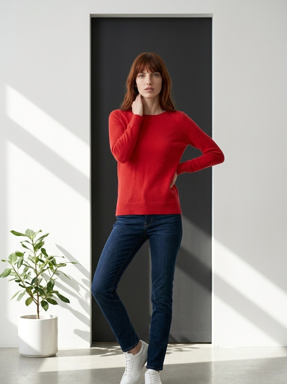 Halogen Red Crewneck Sweater Wool / Cashmere Blend Size S
